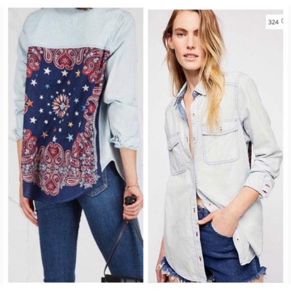 Free People Bandana Bandit Denim Shirt - Picture 1 of 6